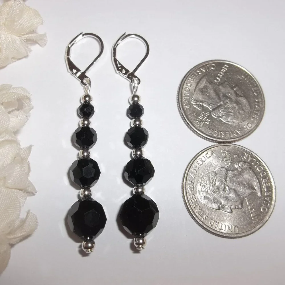 Black Earrings, Black and Silver Earrings, Earrings, Earring, Earring Set, 7641 - Picture 2 of 8